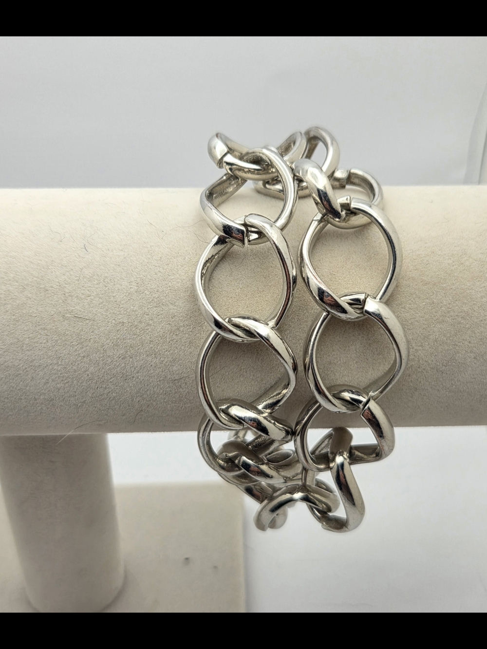 Silver Tone Chunky Double Link Statement Bracelet